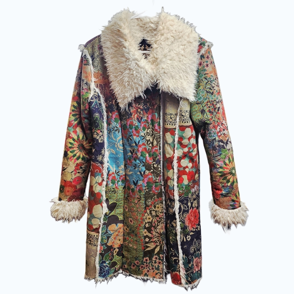 🎁HOLIDAY SPECIAL🎁JOHNNY WAS Sherpa Biya Floral Tapestry Faux Fur Lined Coat - Picture 11 of 16